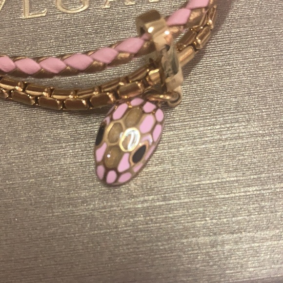 Bvlgari Snake Head Charm Metal Calfskin Bracelet Size 14.5cm - Picture 3 of 11